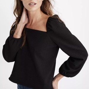 Madewell NWT Crepe Square Neck Puff Shoulder Top in Black